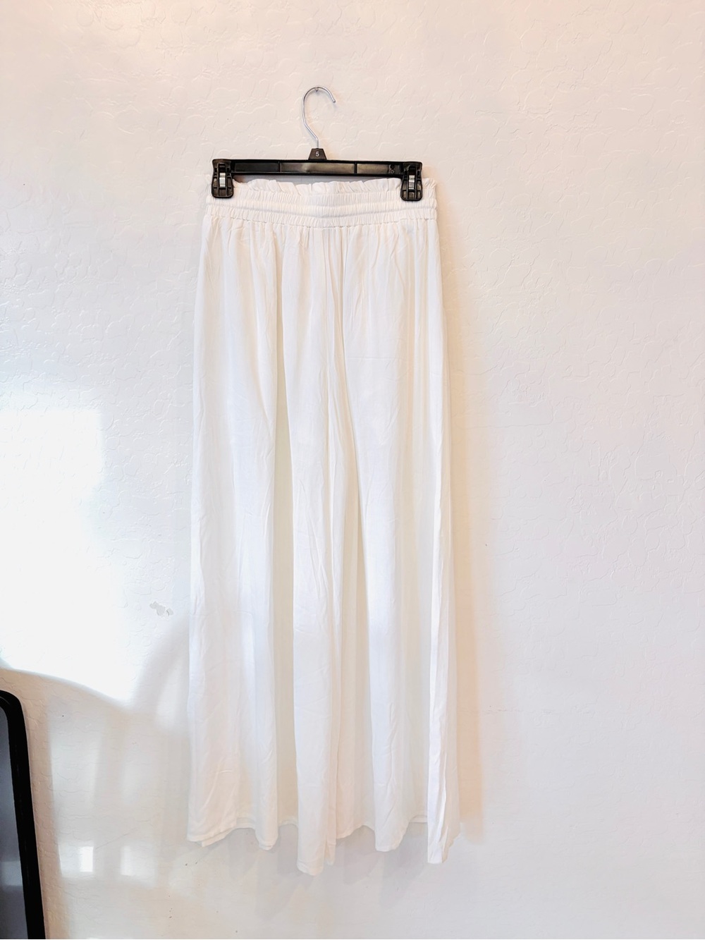 Small 100% Viscose White Elastic-Waist Wide Leg Pants